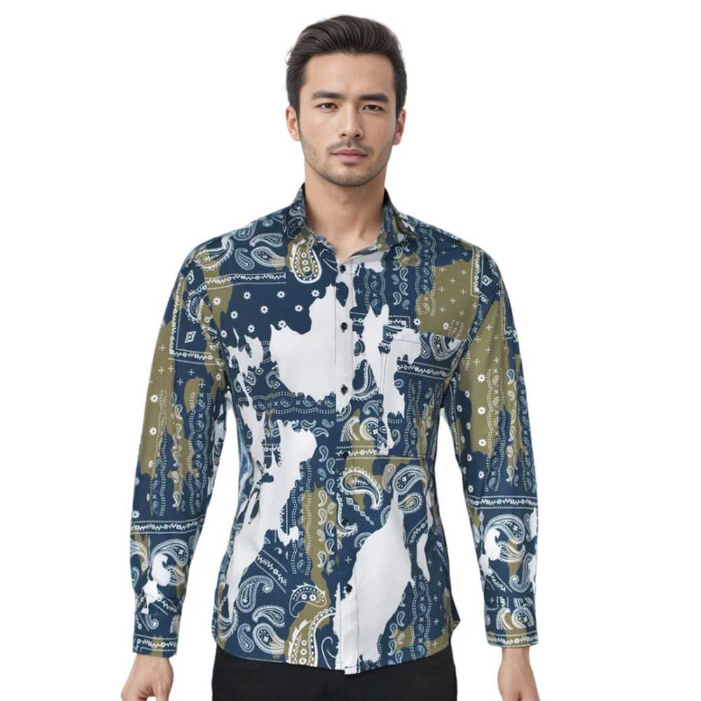 Amiri White & Blue Printed Premium Quality Designer Shirt-0