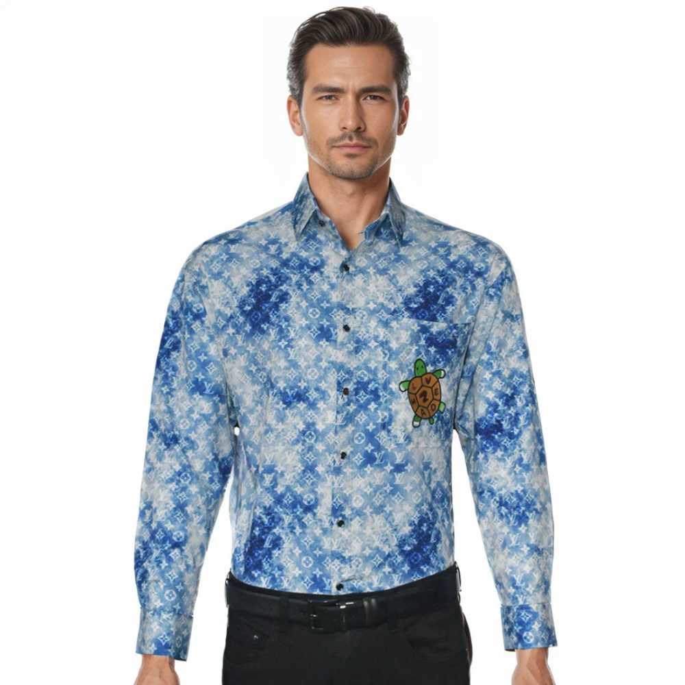 Louis Vuitton Blue Premium Quality Designer Shirt