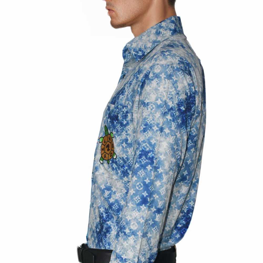 Louis Vuitton Blue Premium Quality Designer Shirt-3