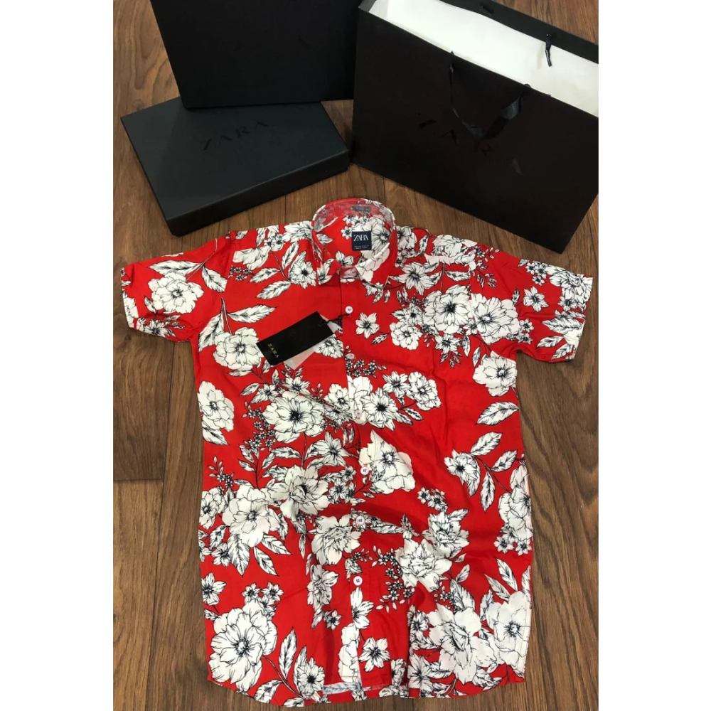 Zara Red Flower Premium Quality Shirt-5
