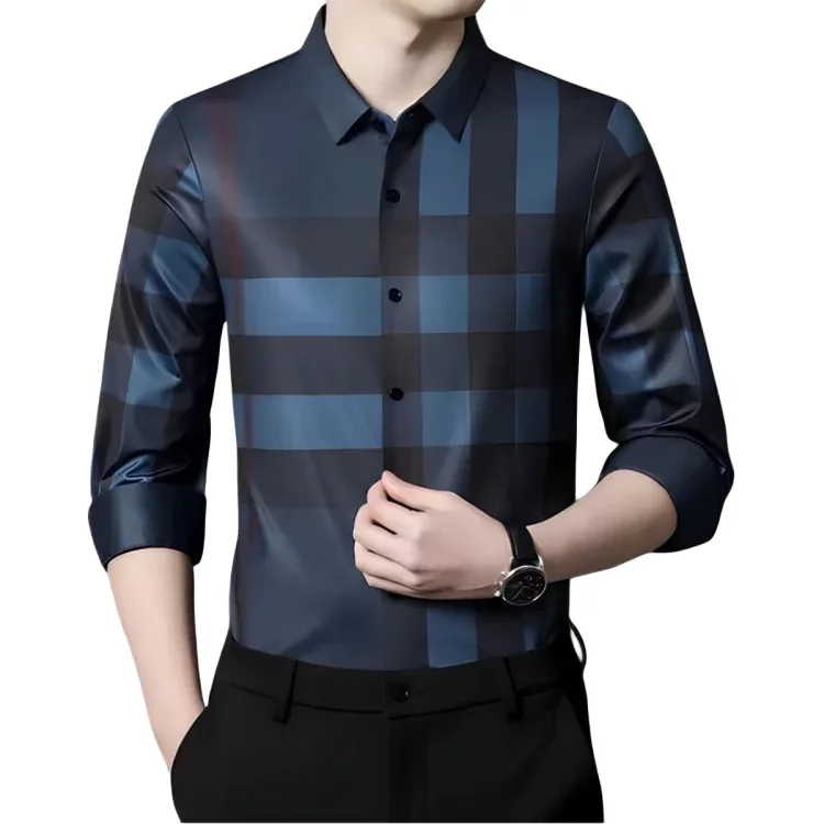 Burberry Blue Check Premium Quality Men's Shirt-thumb-0