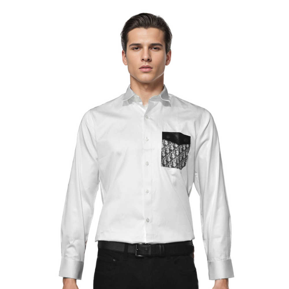 Dior White Oblique Pattern Pocket Logo Shirt