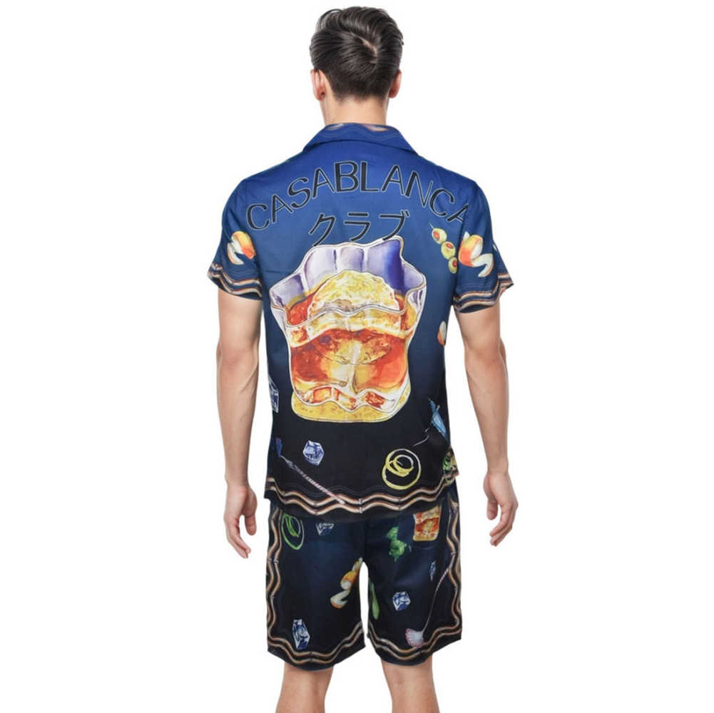 Casablanca Paris Sunset Print Blue Mens Shirt & Shorts Combo-1