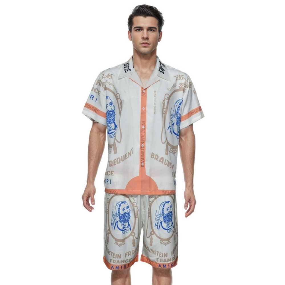 Amiri Zig Zag Print Silk Bowling Shirt & Shorts Combo