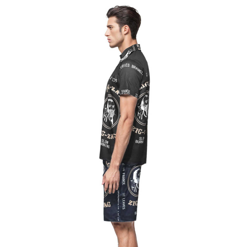 Amiri Zig Zag Print Black Silk Bowling Shirt & Shorts Combo-2