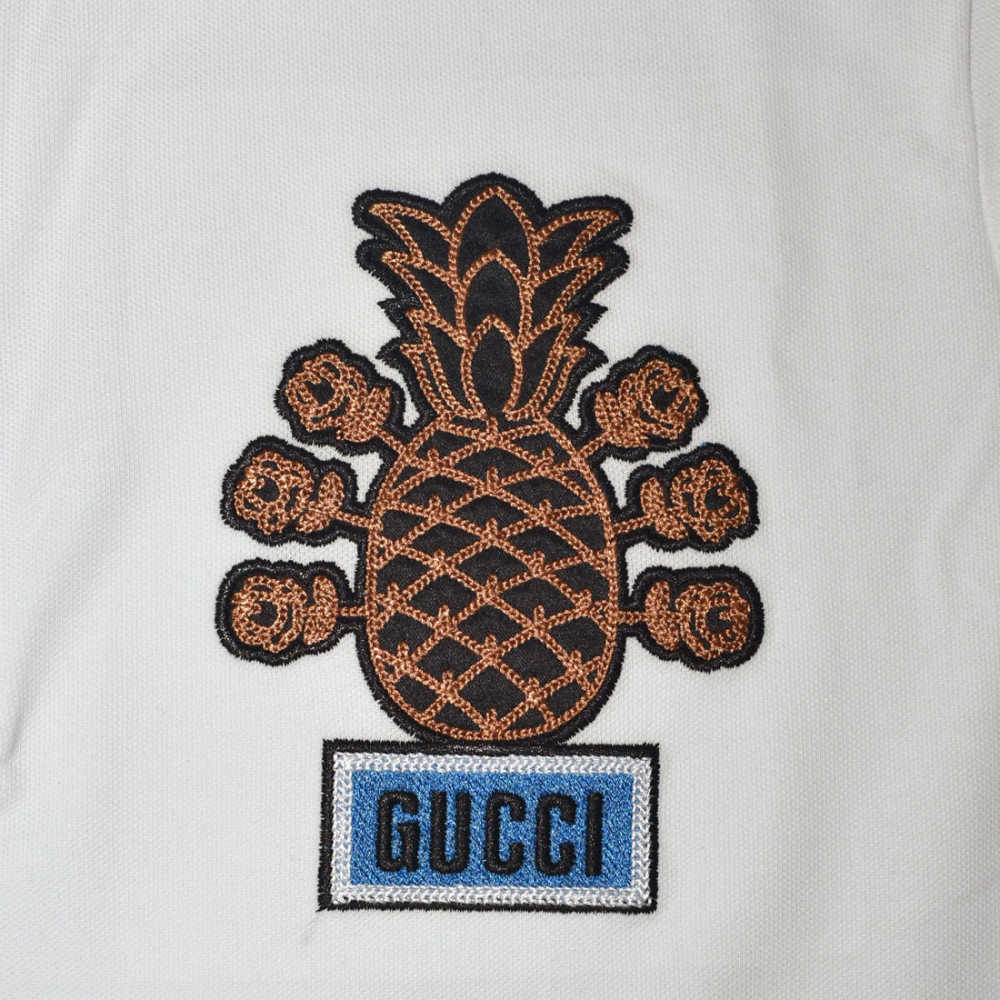 Gucci Pineapple Print White Premium Polo T-shirt-thumb-3