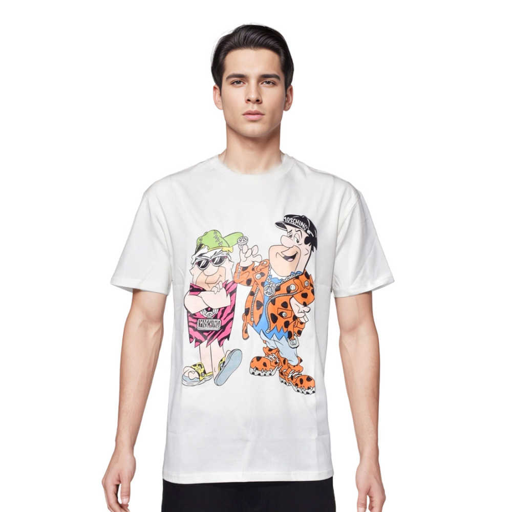 Moschino White Flintstones Print Premium T-shirt