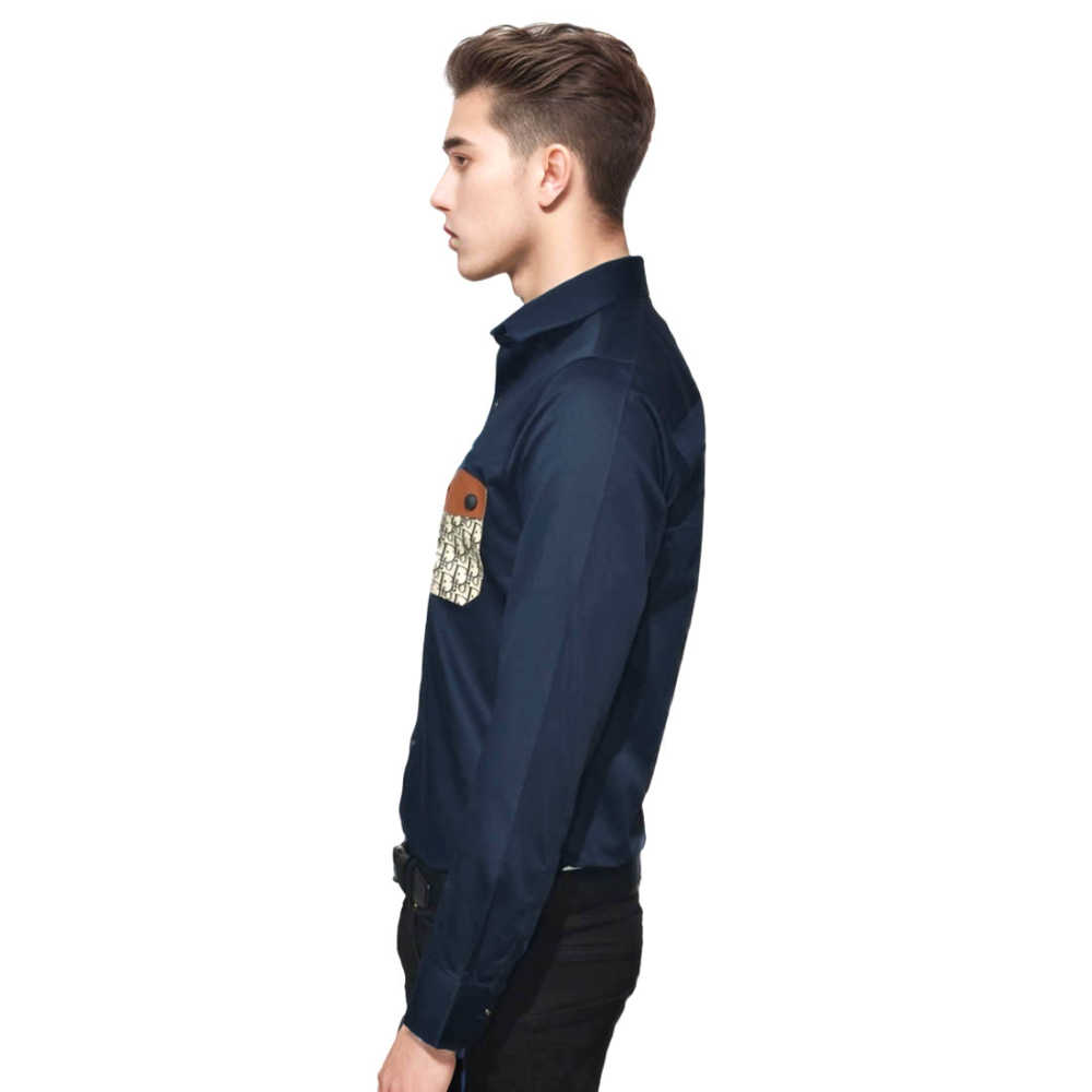 Dior Oblique Pattern Pocket Logo Blue Premium Shirt-2