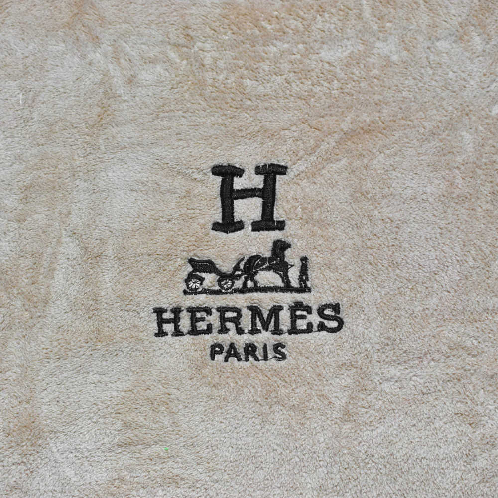 Hermes Paris Embroidery Logo Light Brown Towels - Set of 2-1