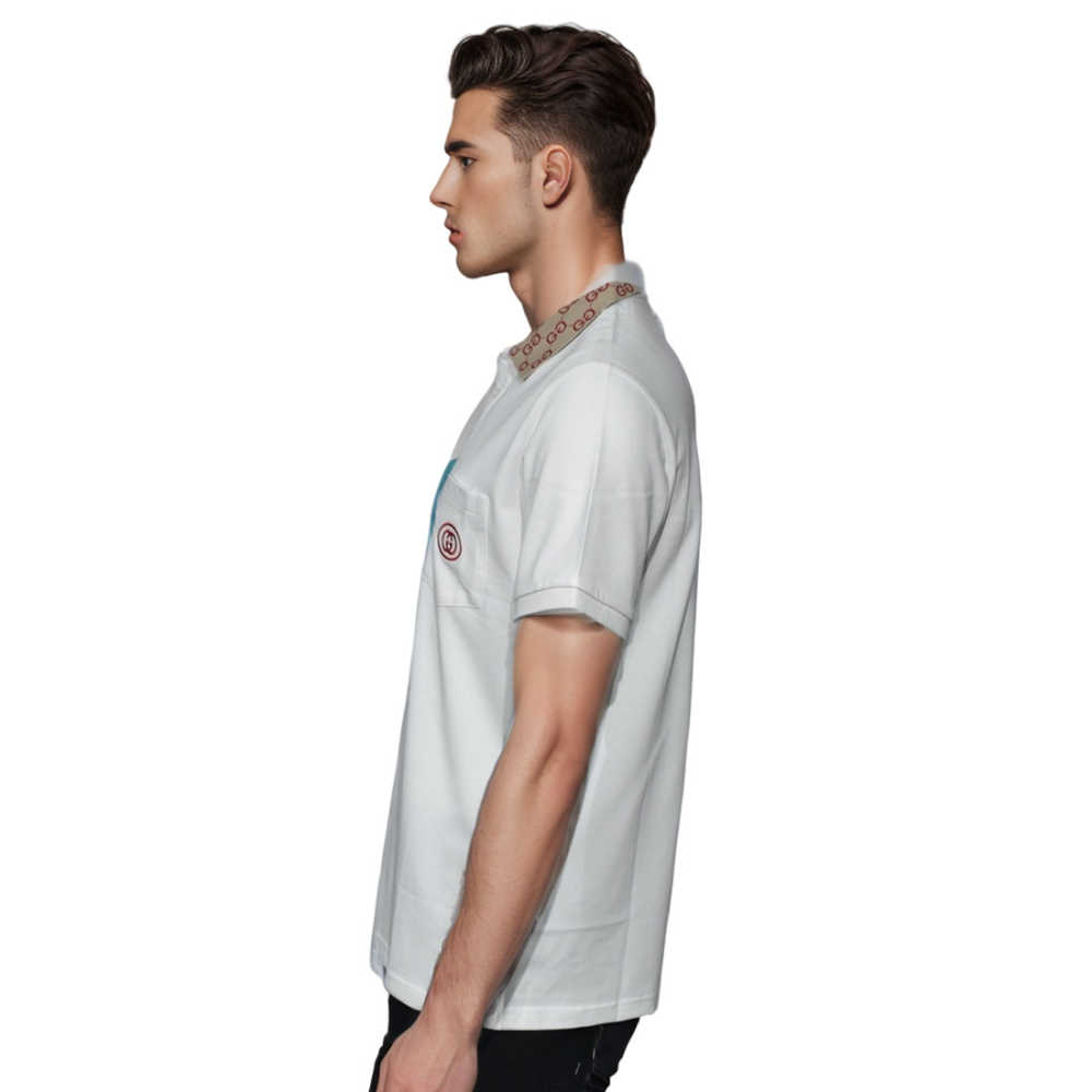 Gucci Embroidered White Premium Polo T-shirt-thumb-2