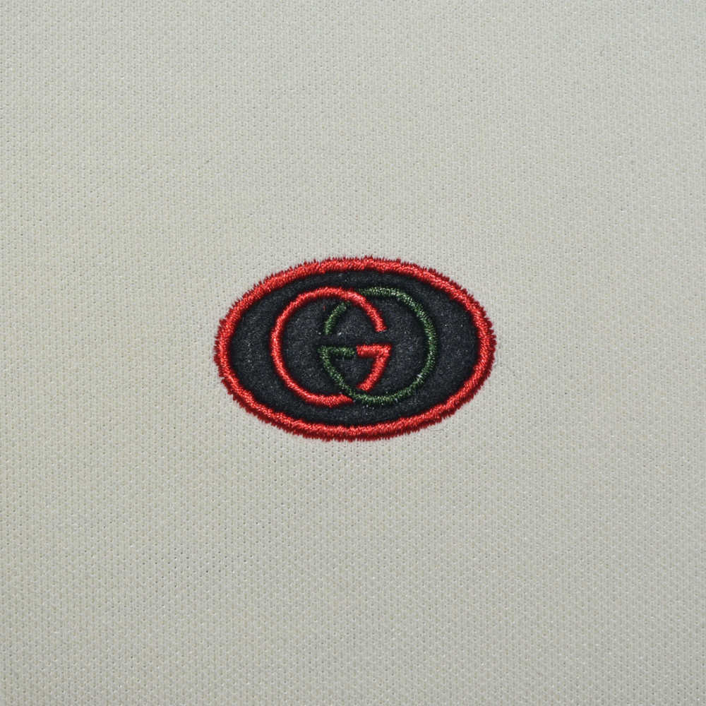 Gucci Embroidered logo Cream Cotton Polo T-shirt-3
