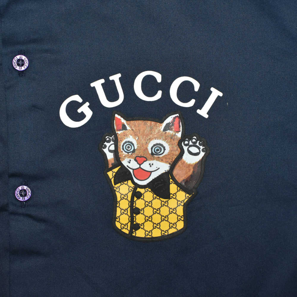 Gucci Cat Print Navy Blue Premium Shirt-4