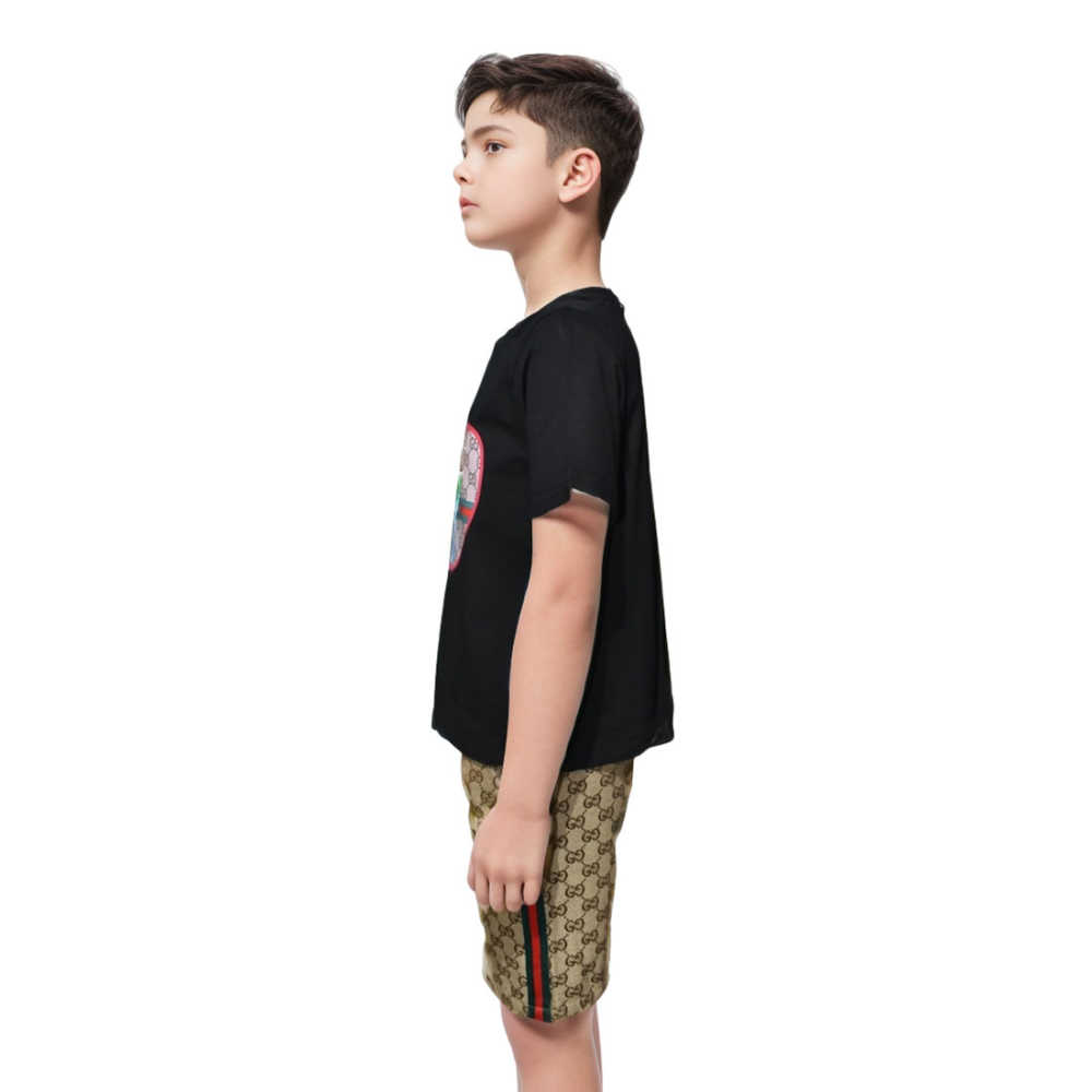 Gucci Heart Printed Black Premium Kids Co-ord Set-2