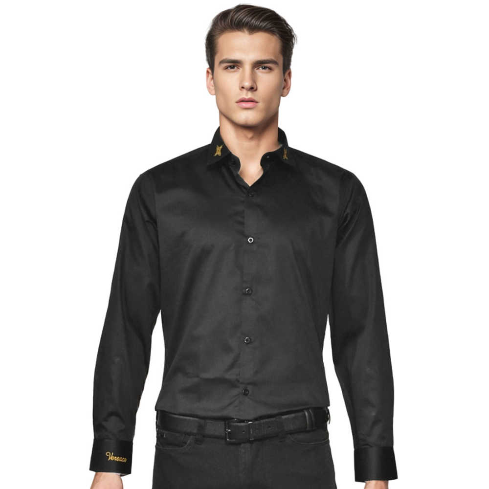 Versace Embroidered Black Premium Cotton Shirt