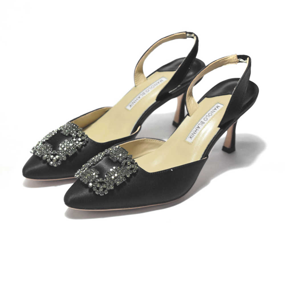 Manolo Blahnik Black Premium Leather Heel Sandals