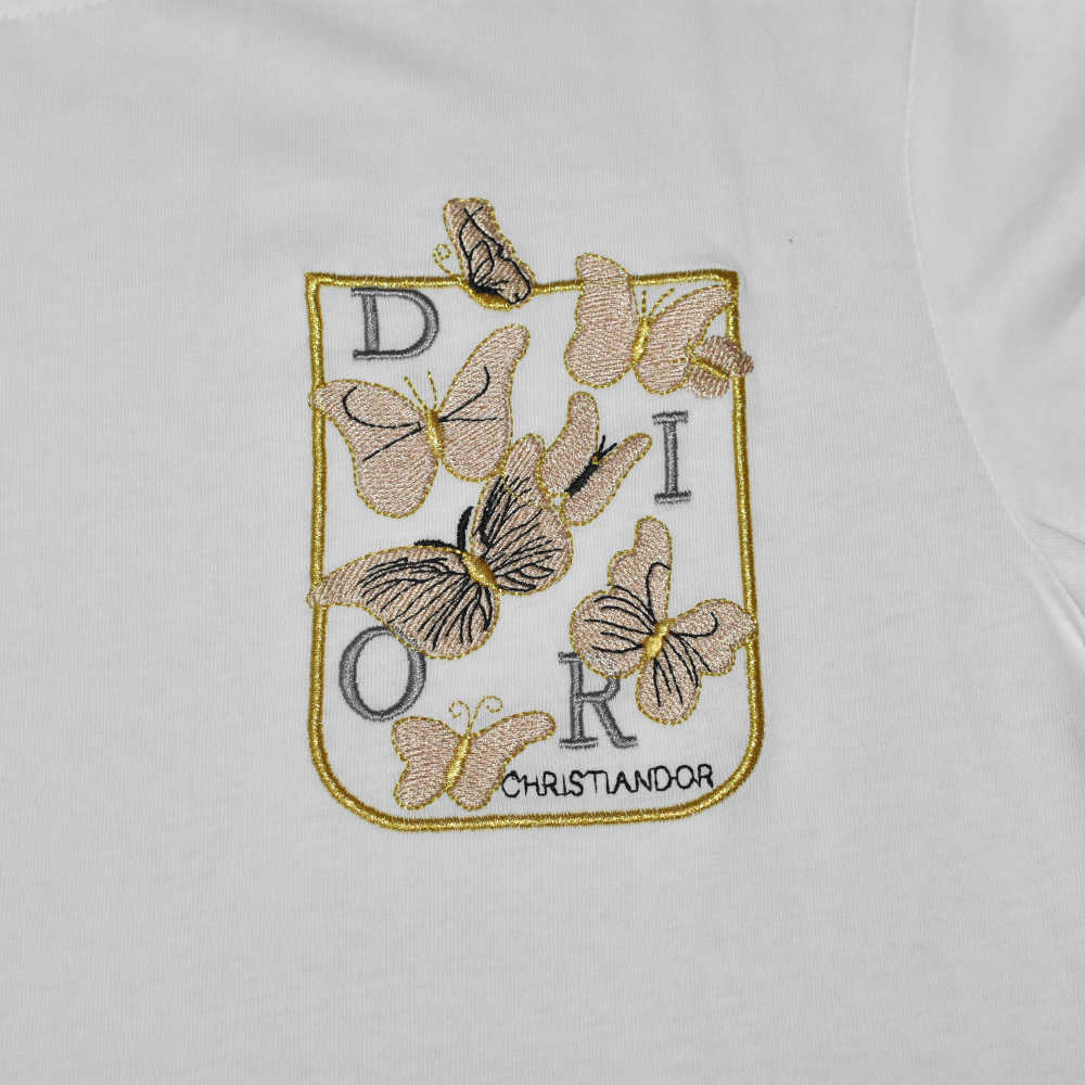 Dior Butterfly Embroidery Pocket White T-shirt-3
