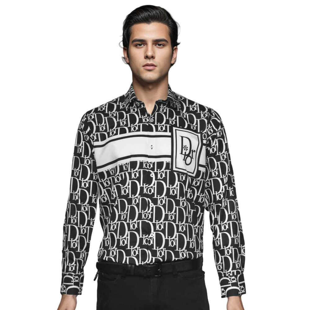 Dior Printed Black Premium Quality Cotton Shirt