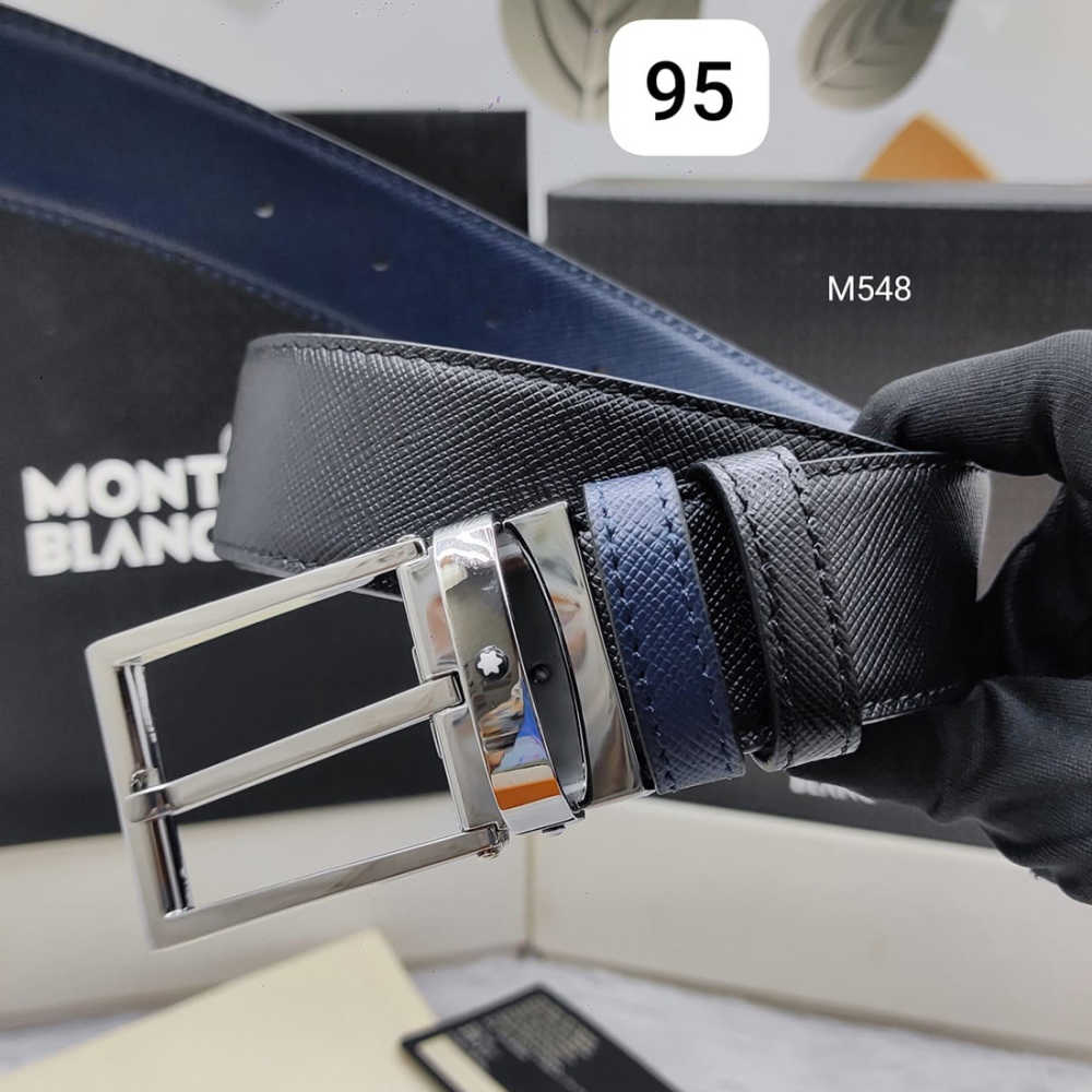 Mont Blanc Silver Premium Quality Leather Belt