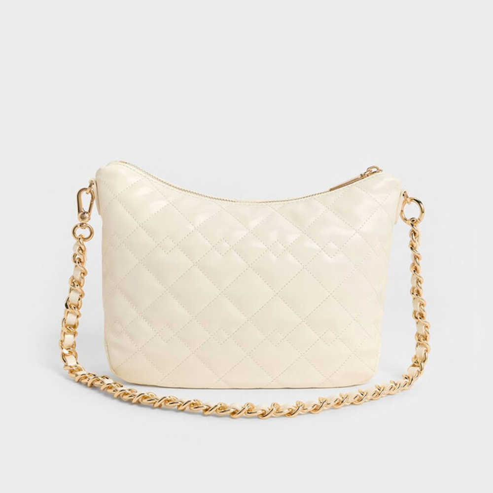 Charles & Keith Duo Quilted Slouchy Cream Hobo Bag-thumb-0