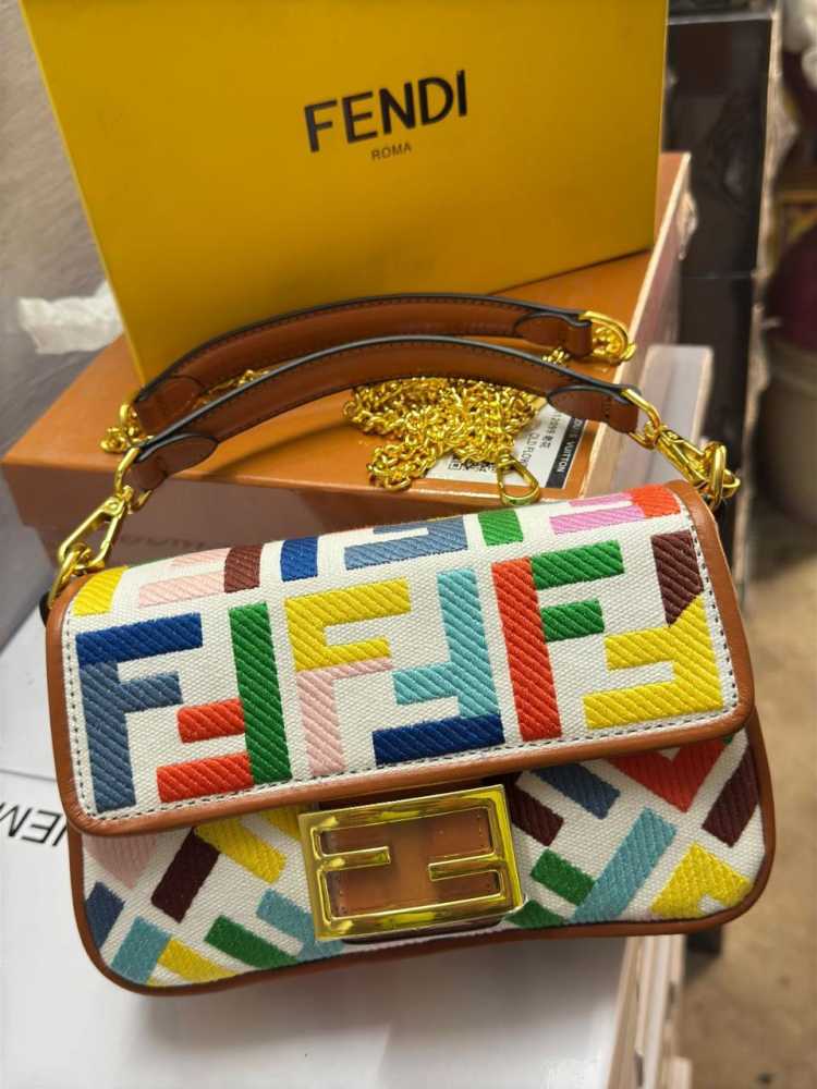Fendi Roma Khaki Embroidery Tote Bag
