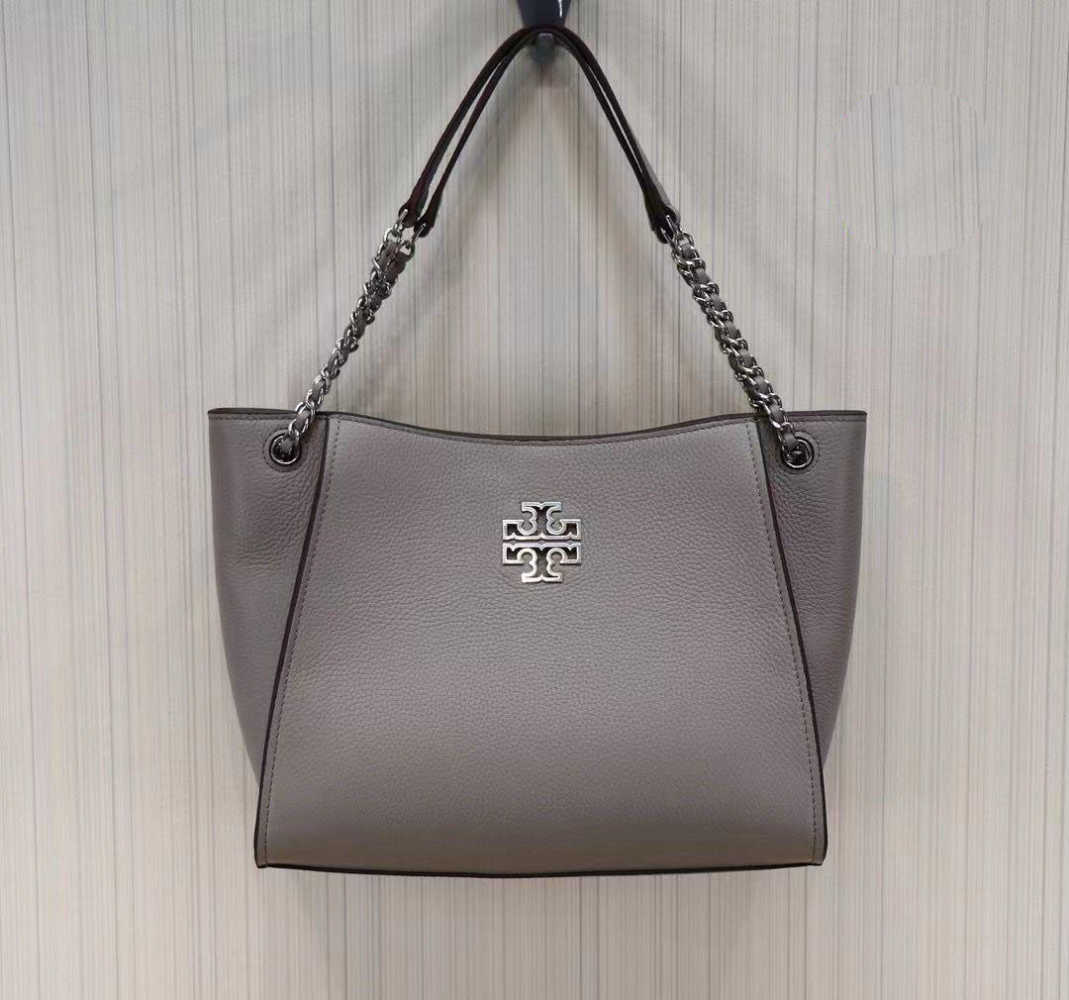 Tory Burch Britten Small Slouchy Grey Tote Bag-thumb-0