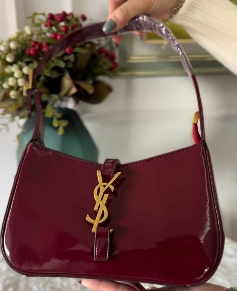Saint Laurent  le 5 à 7 mini patent-leather Wine shoulder bag