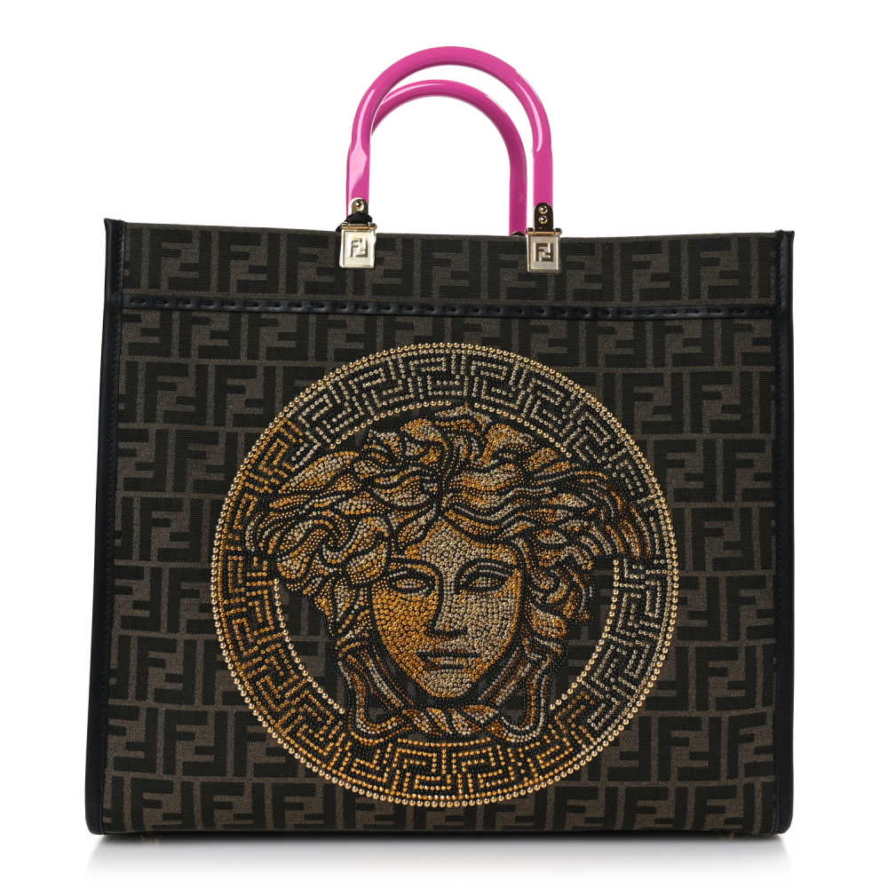 Tamさん専用★FENDACE トートバッグ Fendi x Versace Fendace Black Canvas Convertible Large