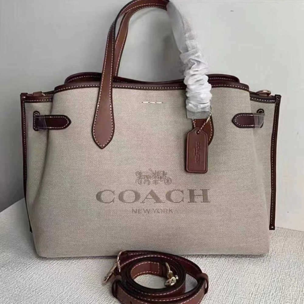 Coach Carryall Fabric Cow Leather Patchwork Beige Shoulder Bag-1