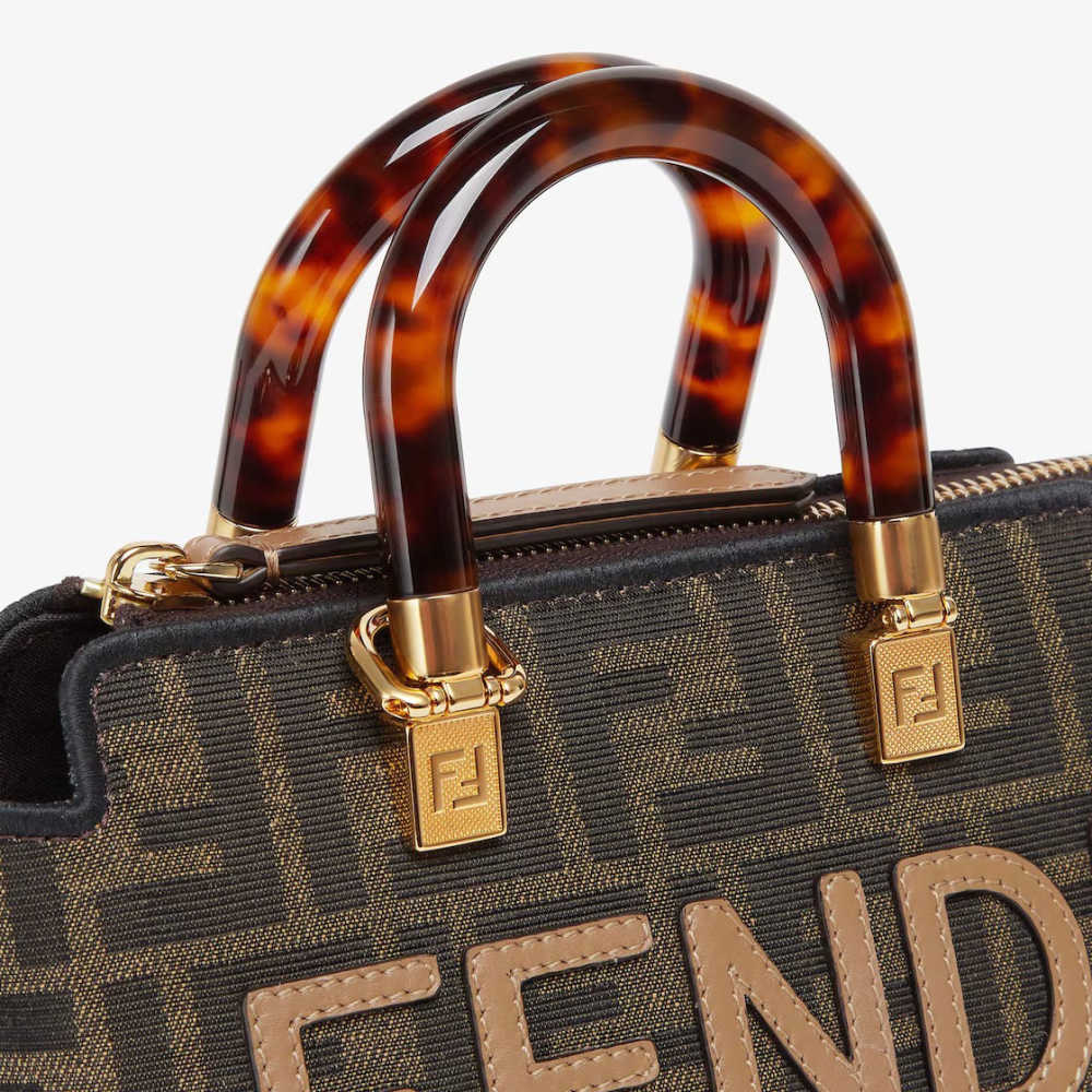 Fendi By The Way Mini Small brown FF fabric Boston bag-4