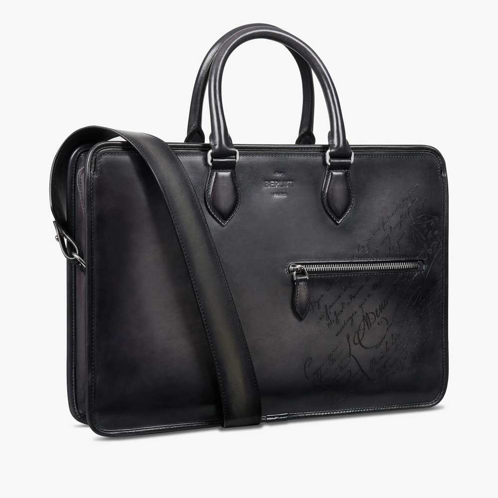 Un Jour Scritto Berluti Black Leather Briefcase-3