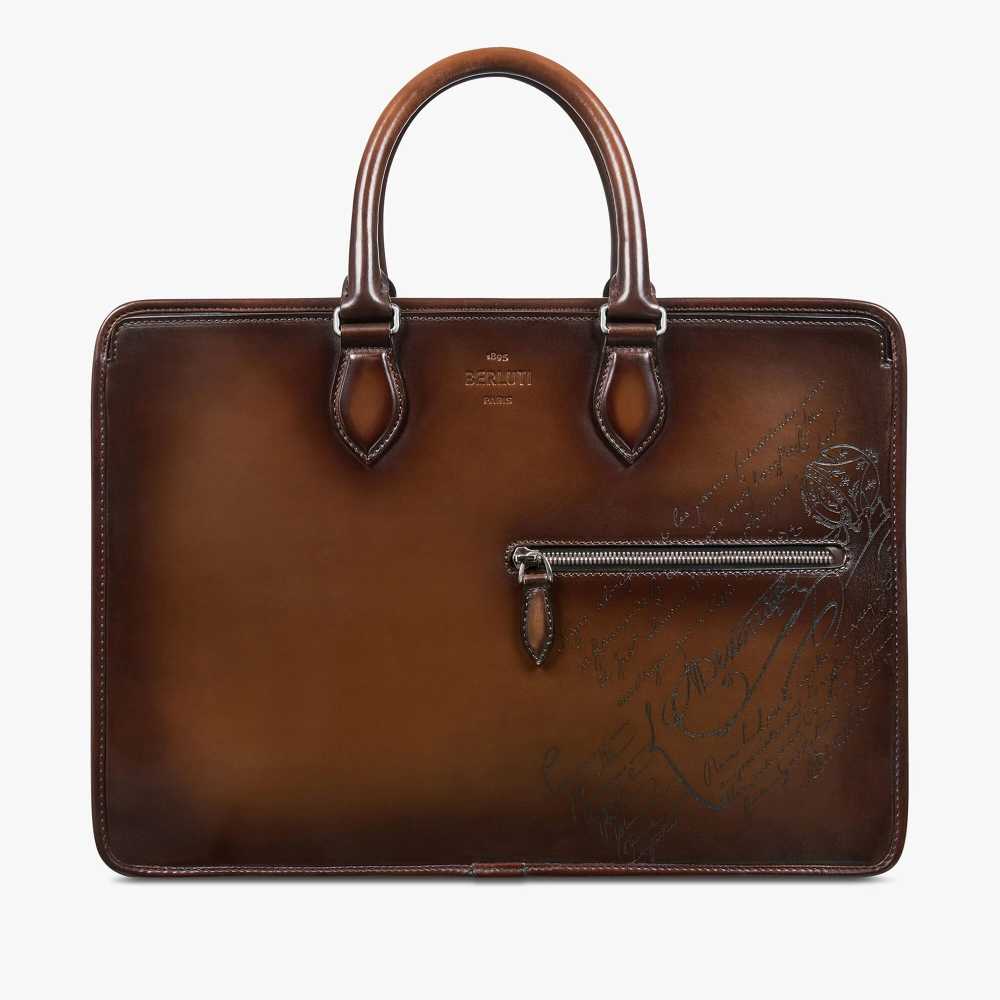 Un Jour Scritto Berluti Brown Leather Briefcase