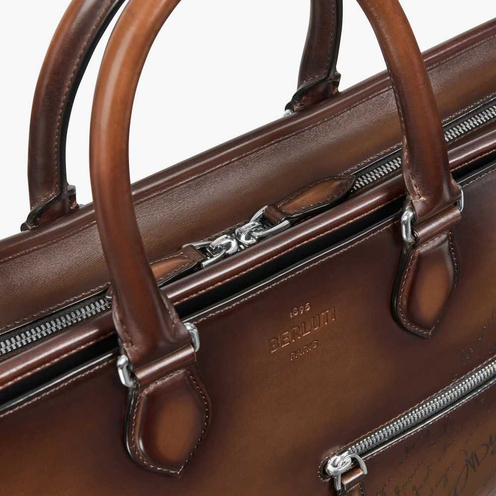 Un Jour Scritto Berluti Brown Leather Briefcase-4