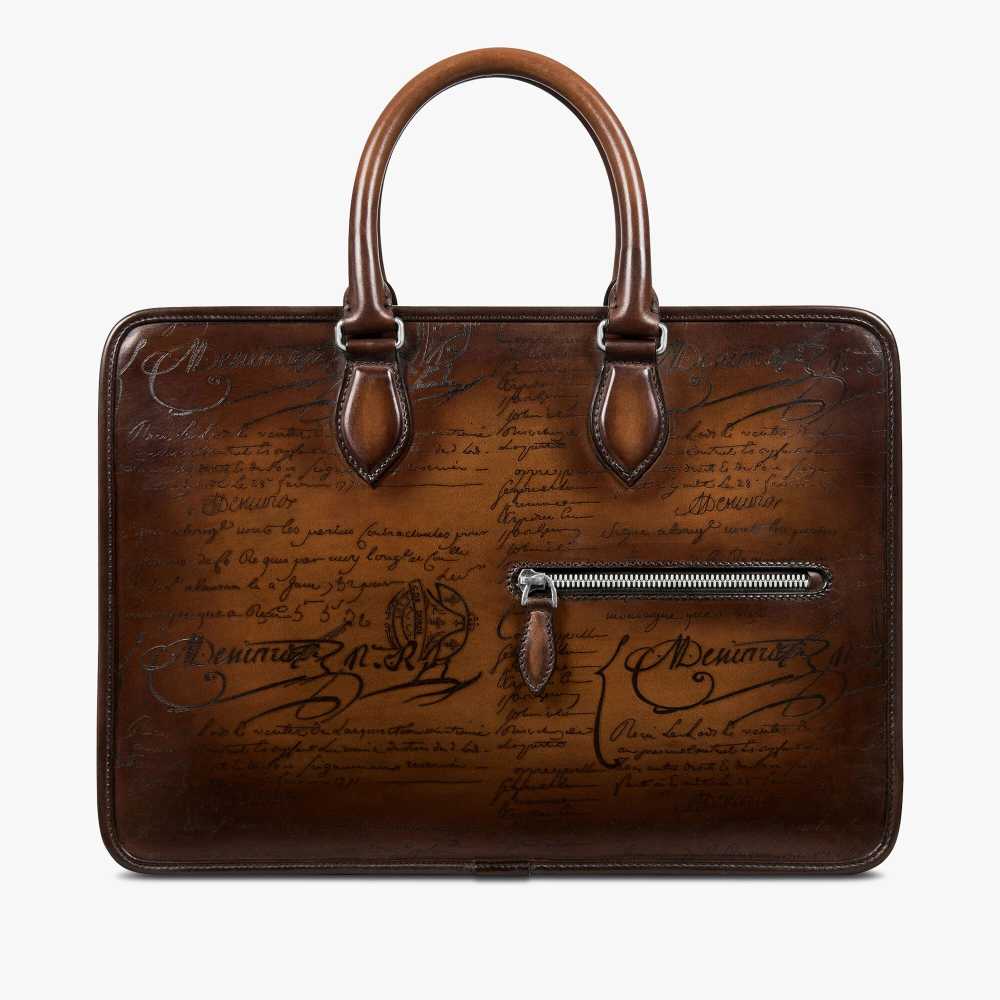 Un Jour Mini Scritto Berluti Brown Leather Briefcase