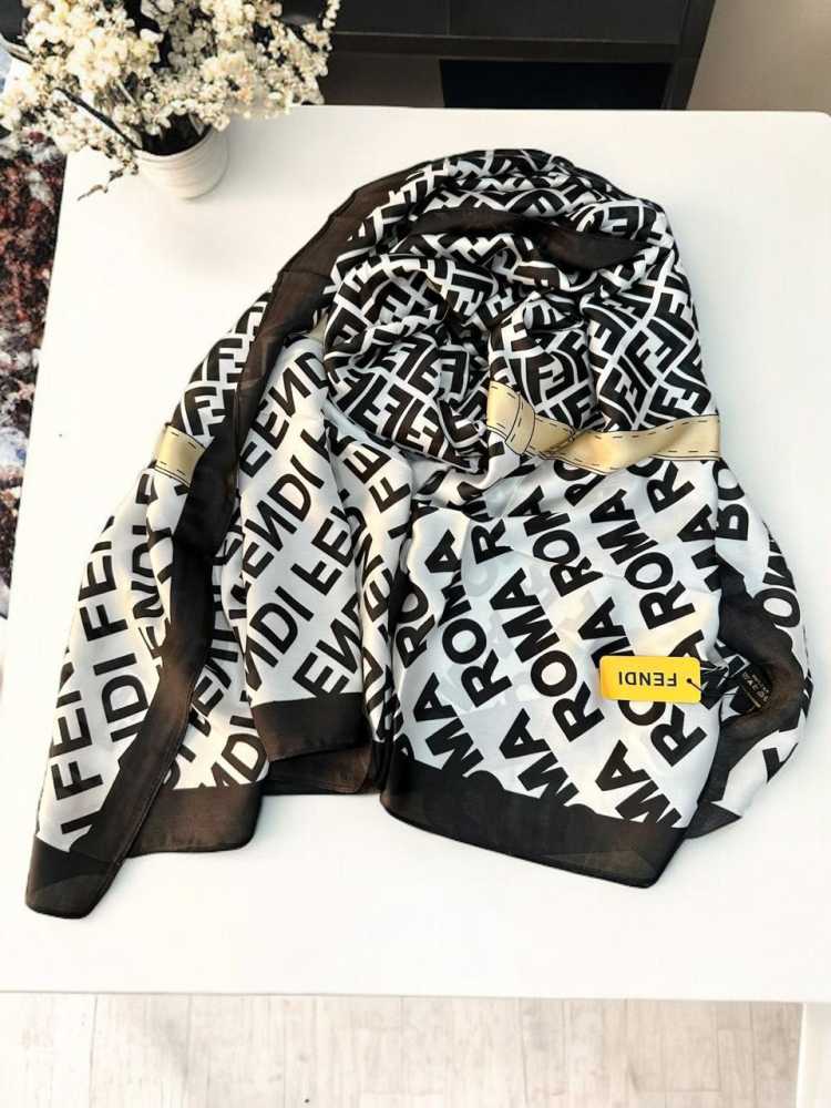 Fendi "FF" Designer Black Silk Stole-1