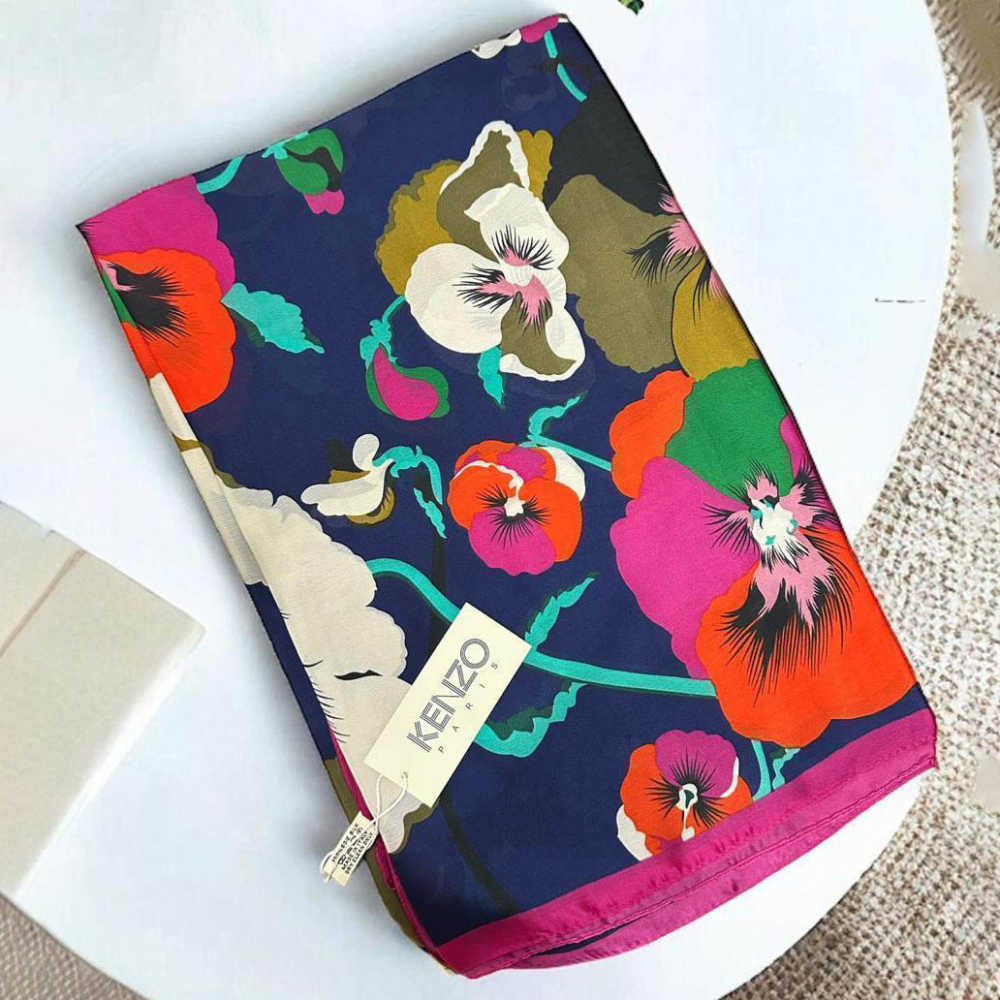 Kenzo Designer Blue Silk Stole-thumb-2