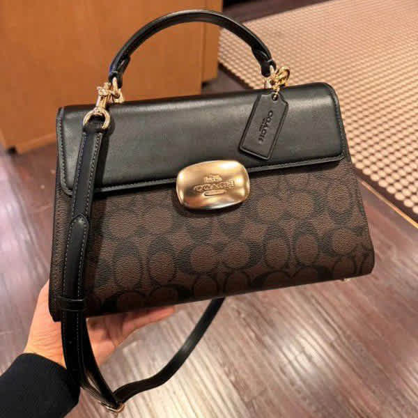 Coach Eliza Top Handle Black & Dark Brown Premium Crossbody Bag