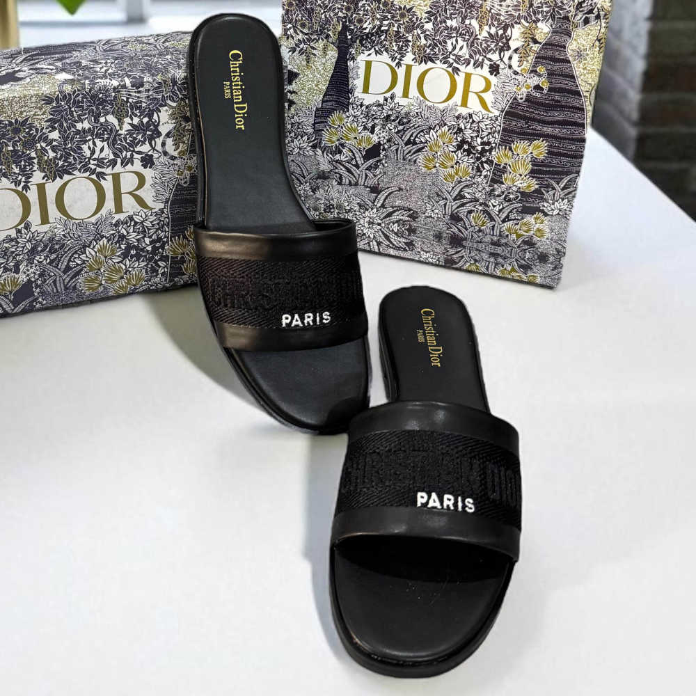 Dior Black Premium Quality Women's Flat Sandals-3