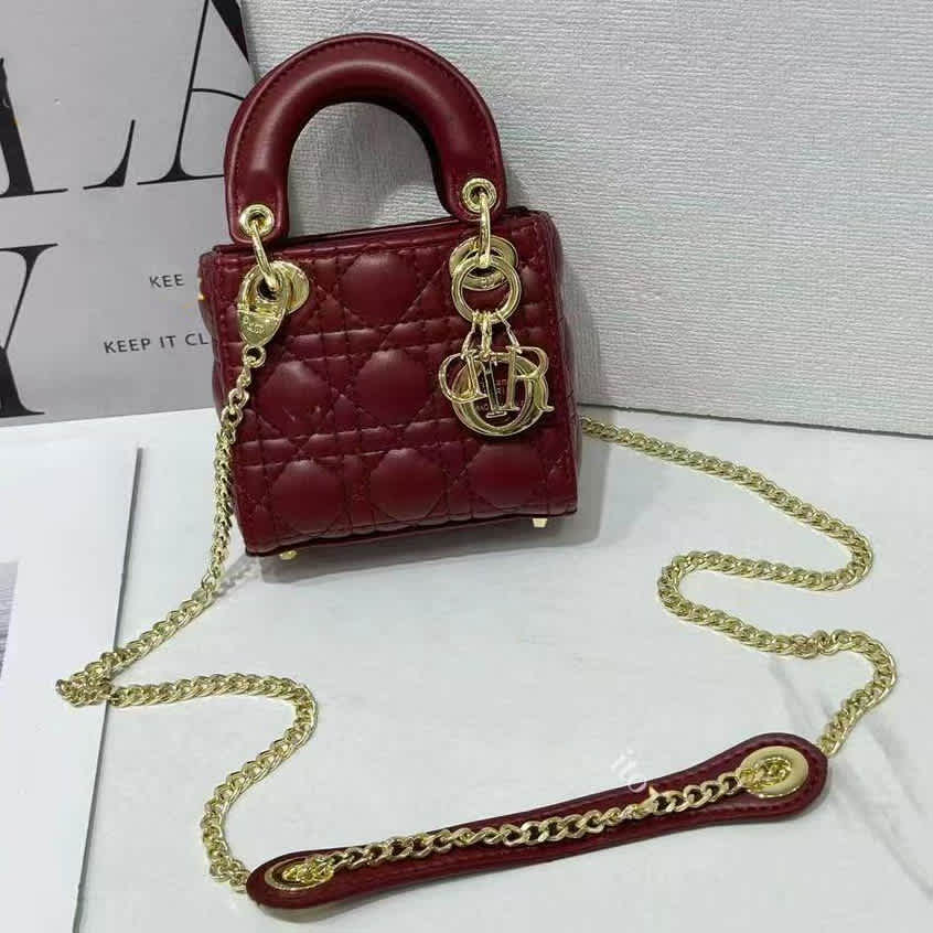 Lady Dior Mini Wine Cannage Lambskin Bag-1