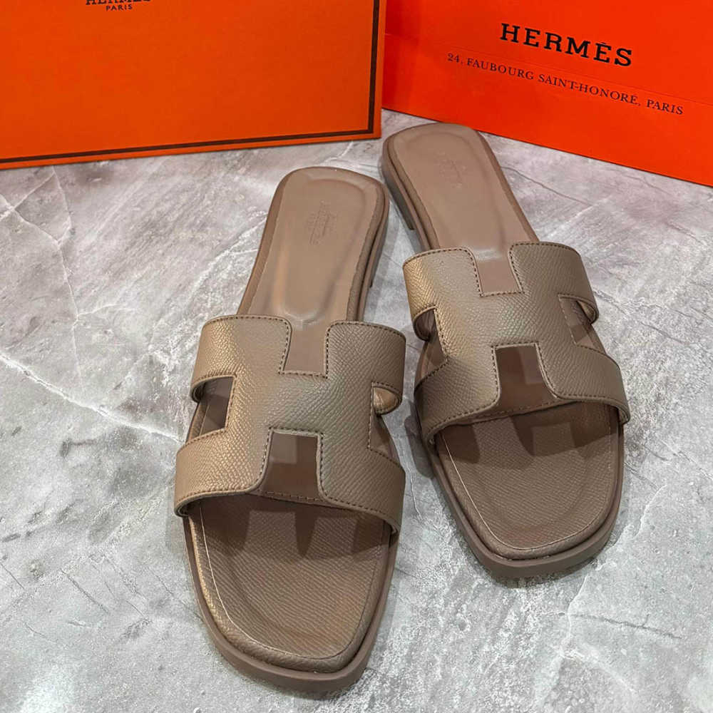 Hermes Oran Brown Flat Sandals-thumb-1