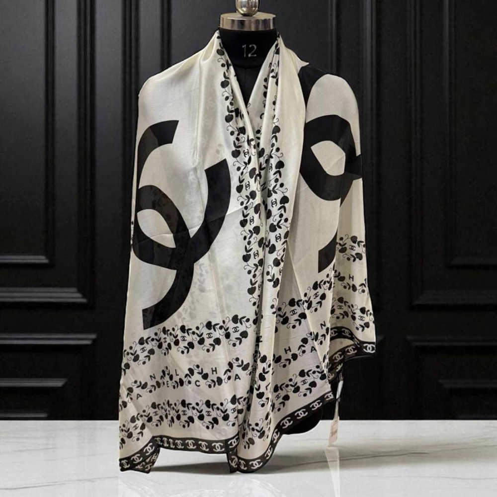Chanel Designer White Silk Stole-2