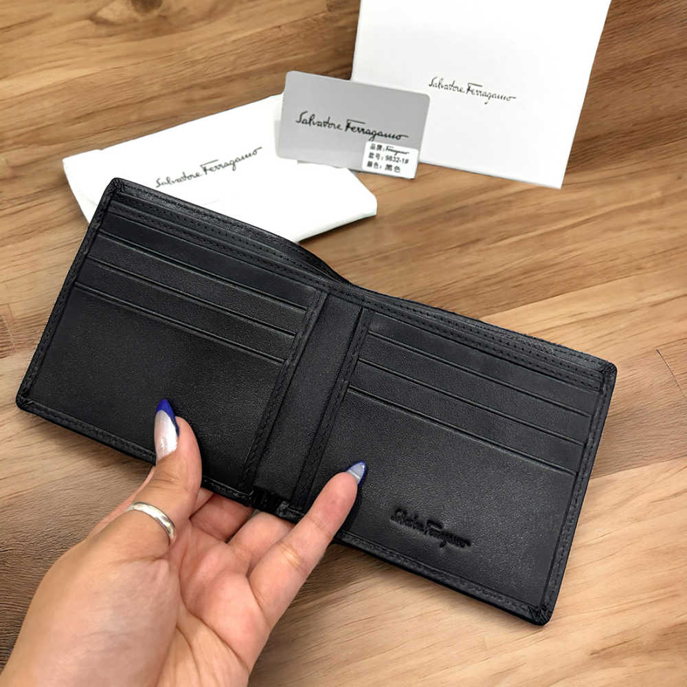 Ferragamo Black Leather Compact Wallet-1