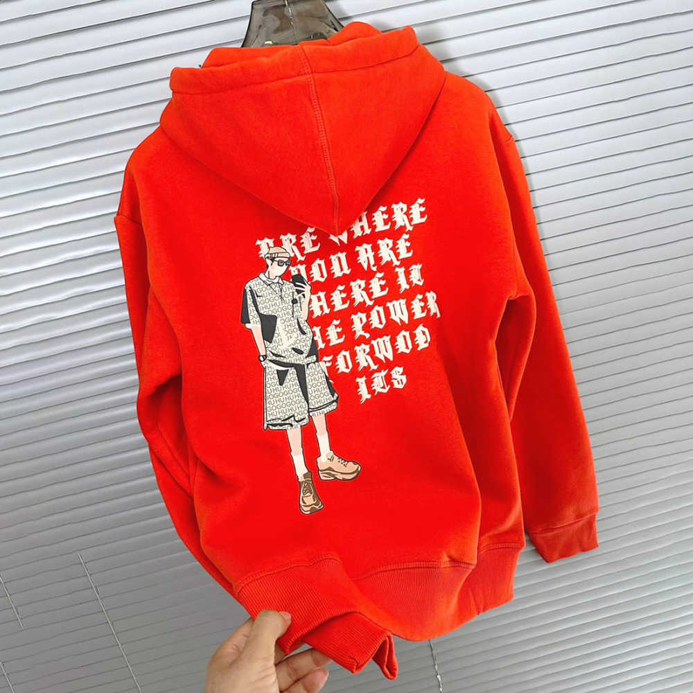 Hugo Orange Embroidered Women Hoodie-2