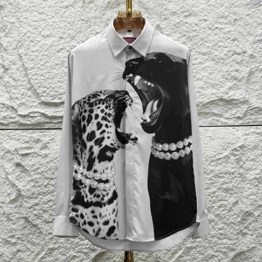 Gucci Leopard and Black Panther White Cotton Shirt-2