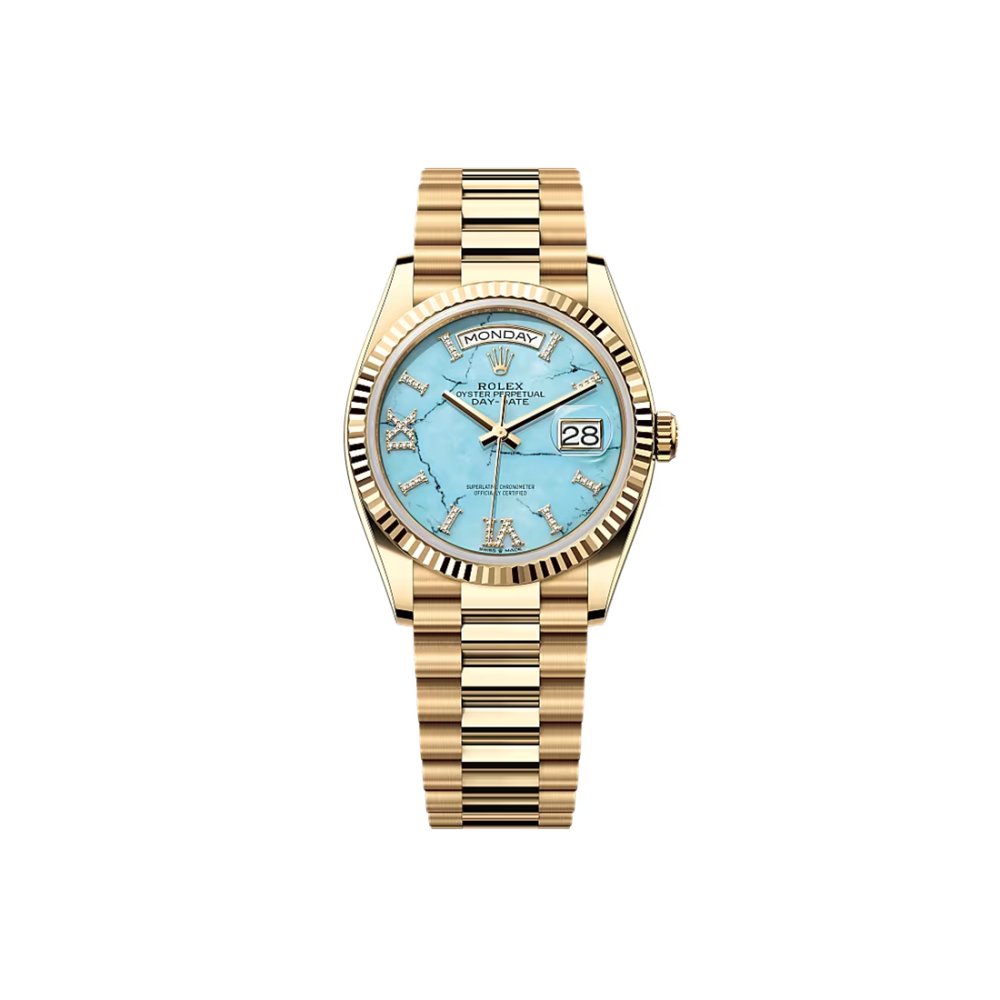 Rolex Day-Date Oyster, 36 mm, Blue Dial, yellow gold 128238