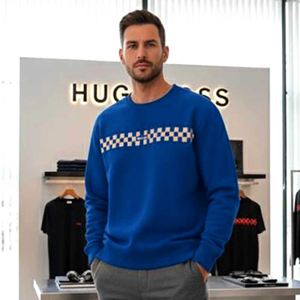 Boss Embroidery Blue cotton Sweatshirt