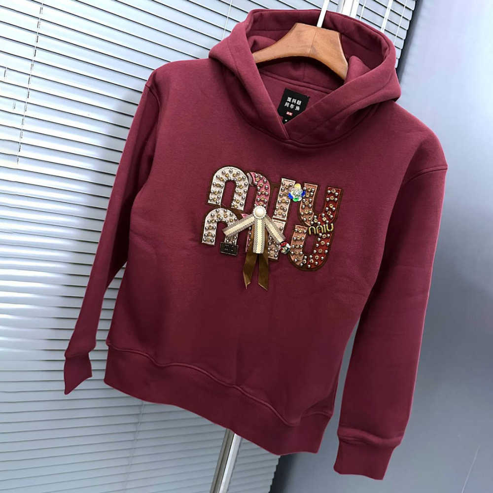 Miu Miu Maroon Embroidered Women Hoodie-3