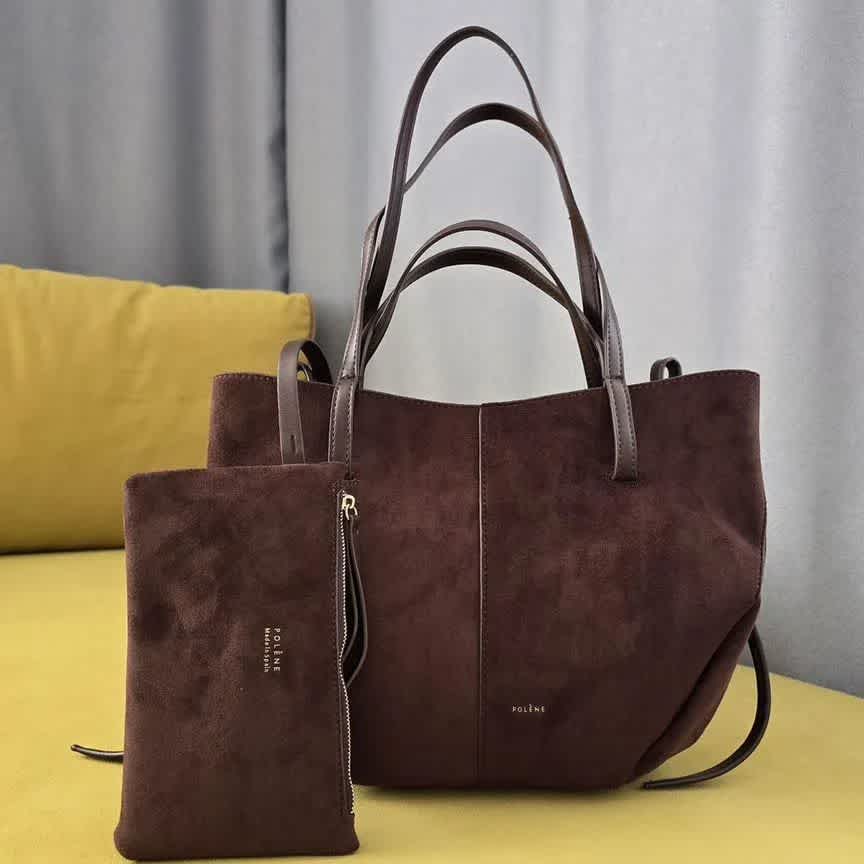Polène Cyme in a Brown suede Tote Bag-0