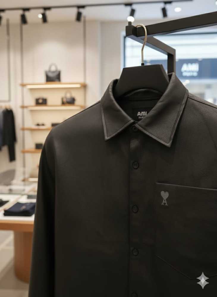 Ami Paris Heart Logo Black Striped Shirt-thumb-1