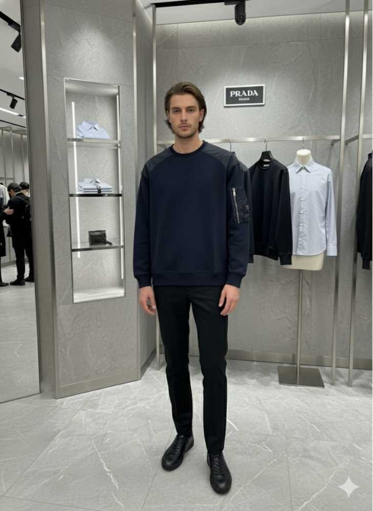 Prada Blue Cotton Fleece and Re-Nylon Sweatshirts