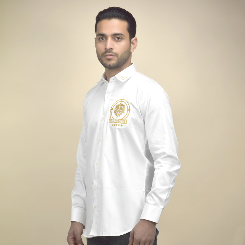 Balmain Embroidered White Premium Cotton Shirt-thumb-1